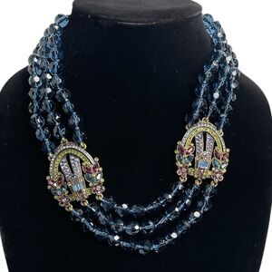 Heidi Daus  Deep Blue Art Deco Triple Strand Necklace - Adjustable